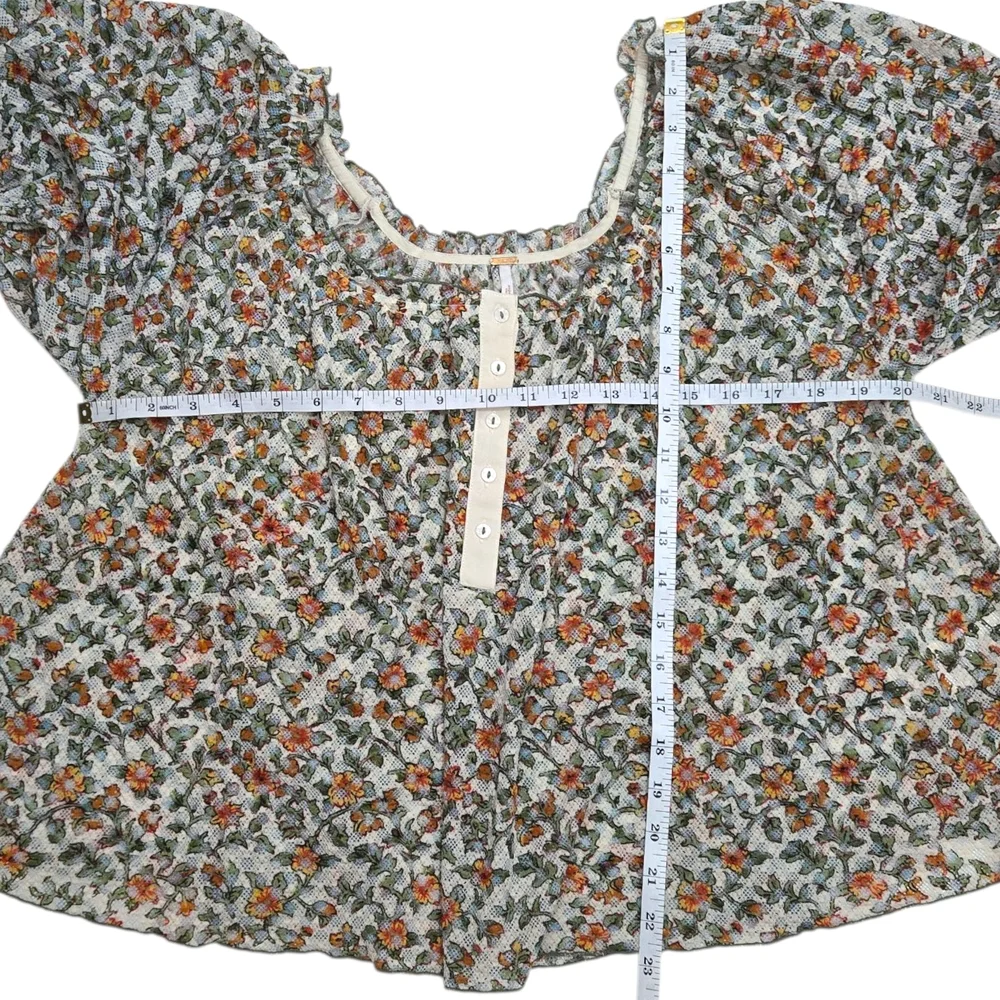 Women’s Floral Peasant Top - Cream with Orange & Green